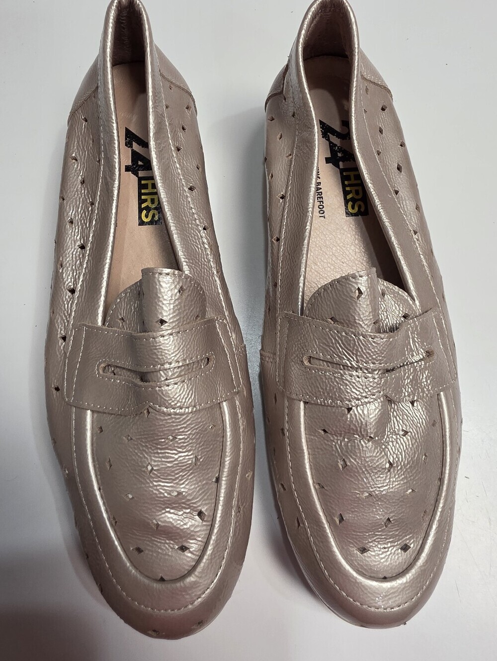 24 HRS Just Like Walking Barefoot Metallic Perforated Flats Loafers  - Size 8.5